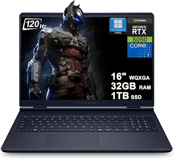 Dell Alienware 16 Aurora Gaming AI Laptop 16" WQXGA 120Hz (100% sRGB) Intel 10-core Core 7 240H (>Ultra 7 165H) 32GB RAM 1TB SSD GeForce RTX 5050 DLSS4 (Up to 421 AI Tops) Win11Pro