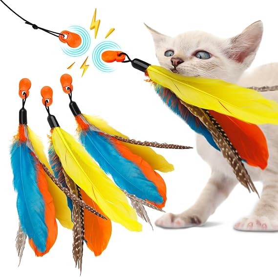 Cat Amazing Snatch Feathers Replacement Pack - 3 Magnetic Feather Attachments for The Snatch Magnetic Wand - Cat Toy Feathers Cats Can Really Catch!