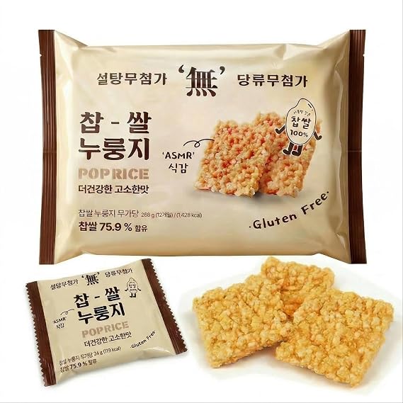 Korean Crunchy Baked Seaweed Rice Crackers (Plain Pop Rice 10.2oz)