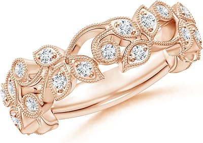 Angara Lab Grown Round Diamond Vine Ring in Silver  14K Solid GoldPlatinum | April Birthstone, Birthday, Engagement, Anniversary, Wedding Jewelry Gift for Women