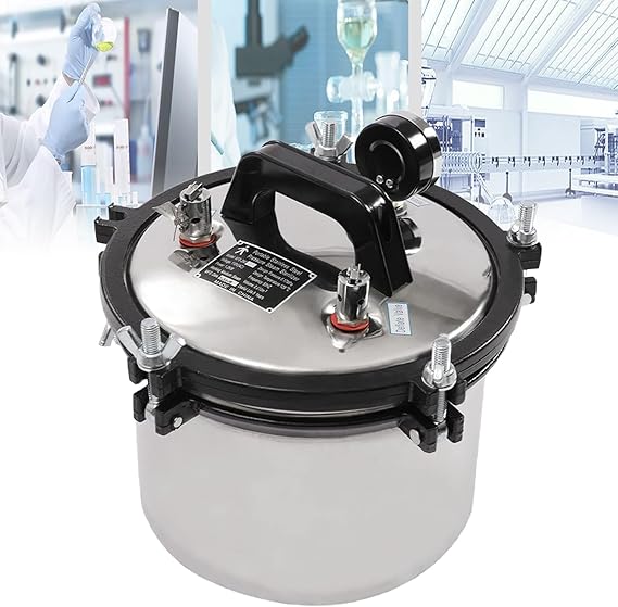 8L Steam Autoclave Sterilizer,Stainless Steel Lab Autoclave Steam Autoclave Sterilizers,Portable Lab Equipment, Two-valve Lab Autoclave Equipment,for Lab Equipment, Culture Medium, Glassware