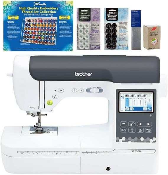 Brother SE2000 Computerized Sewing and Embroidery Machine (SE2000 + 63pc Bundle) 63-Piece Thread Set, 20 Bobbins, 100-Piece 75/11 Embroidery Needles, Stabilizer Roll