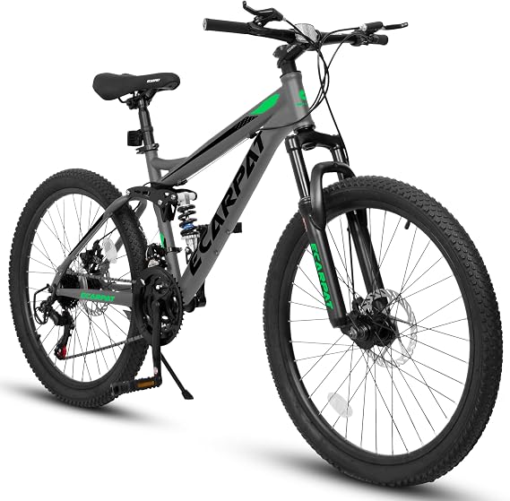 Full Suspension Mountain Bike, Front and Rear Dual Shock Absorbers, Mechanical Disc Brakes, 21-Speed, Suitable for Men and Women