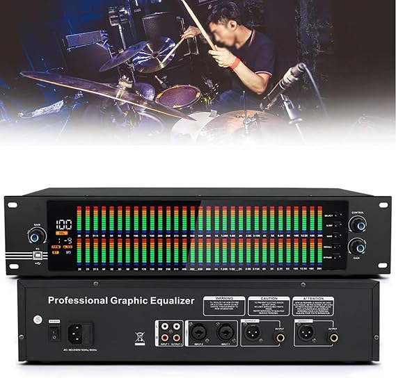 31-Band Stereo Graphic EQ with LED Display, 10 Preset Effects | Professional 2-Channel Graphic Equalizer for Recording Studio, Automatic Noise Reduction