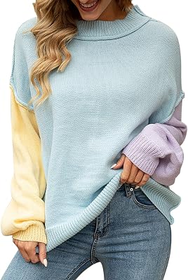 Women Patchwork Fashion Women Sweater Long Sleeve Flame Sleeve Jumper Oversized Casual Knitting Pullover Tops