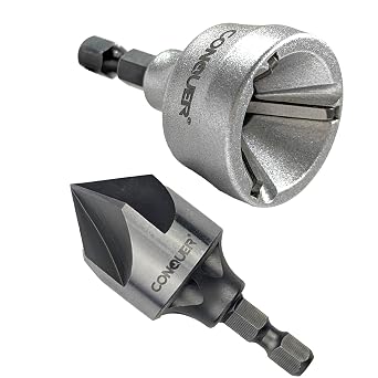 CONQUER 2-Piece Chamfer Tool Set Internal & External Deburring Tools for 323mm Pipes and Bolts Alloy Steel + HSS, 1/4" Hex Shank Drill Bit Set