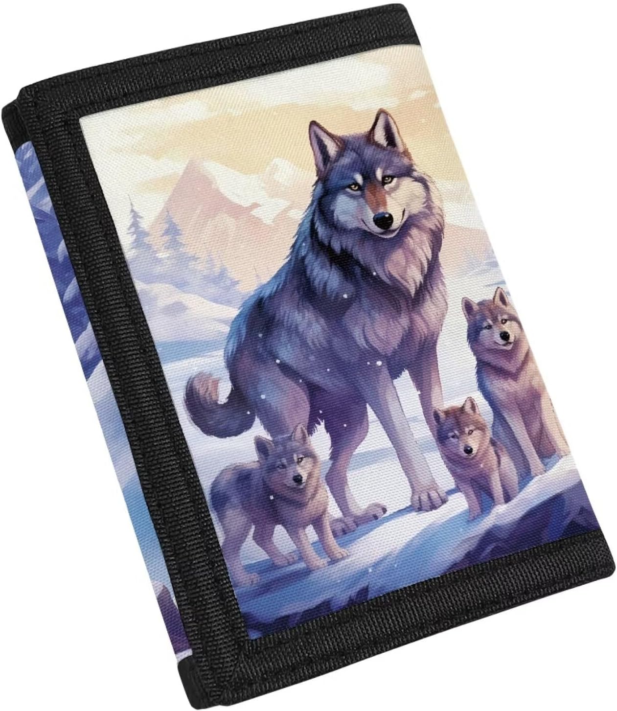 Coldinair Gray Wolf Print Kids Wallets for Boys Ages 6-18 Cute Animal Trifold Handbag Purse Snowy Coin Bag Money Organizer for Teens, Cute Timber Wolf Animal Wolves Boys Wallet