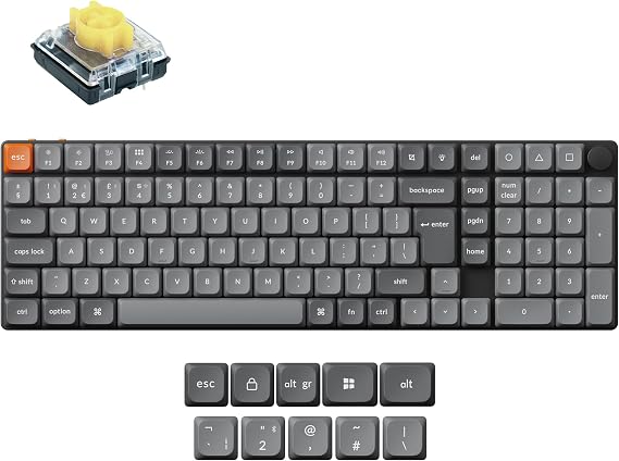Keychron K17 Max Custom Mechanical Keyboard, Programmable Knob Ultra-Slim 96% Layout, Bluetooth/2.4 GHz/Wired with White Backlight Low-Profile Gateron Banana Switch for Mac Windows Linux - UK Layout