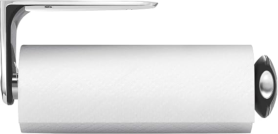 simplehuman Wall Mount Paper Towel Holder, Under-Cabinet or Wall Mounted Rack, Horizontal or Vertical Install, One-Handed Tear with Tension Spring, Quick-Release Knob, Brushed Stainless Steel