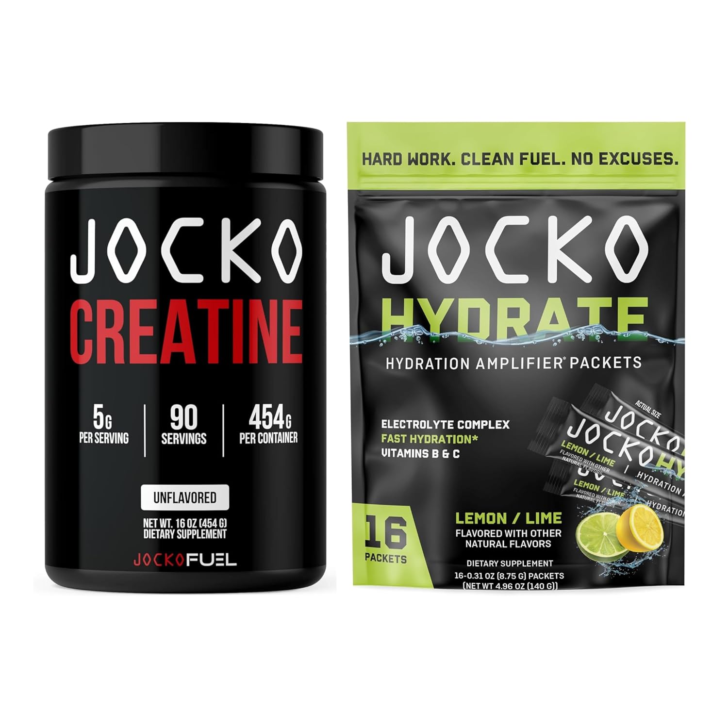 Jocko Fuel Hydrate Electrolyte Lemon Lime 16 Packets  Creatine Monohydrate Powder 90 Servings