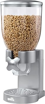 Honey-Can-Do Zevro Indispensable Single Dry Food Dispenser Countertop Cereal Dispenser with Portion Control, 17.5 oz Capacity, Airtight BPA-Free Food Storage, Silver