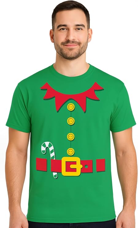 DIRTYRAGZ Holiday Costume Tshirts for Men - Santa Christmas Elf Shirts for Unisex Adults
