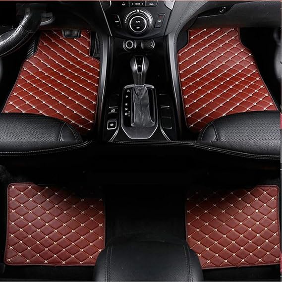 Car Floor Mats for Mazda MX-5 3. Generation (Typ NC) 2009 2010 2011 2012 2013 2014 2015,Leather Built-in Heel Pad,Non Slip Carpet with Edging,4 Pack/Set Rectangle Cushion,A/Brown
