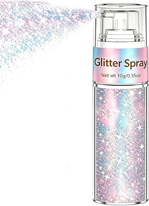 Hair and Body Glitter Spray, Silver Rainbow Glitter Hairspray Dry Powder