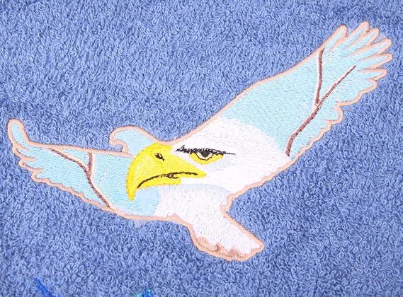 Bath Towel Set with Embroidered Flying Bald Eagle - Navy Blue Terry