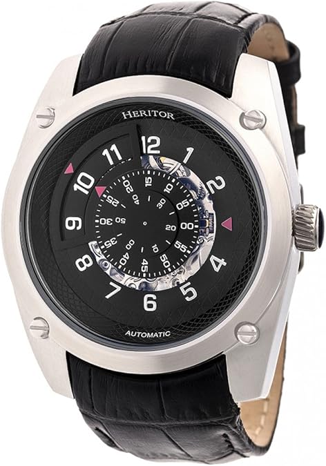 HERITOR Daniels Automatic Watch for Men 43mm Men's Semi Skeleton Watch with Jeweled Automatic Movement, 316L Stainless Steel Case, Stainless Steel Bracelet