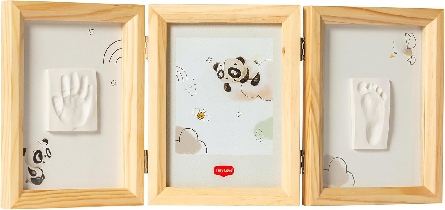 Tiny Love Double Photo Frame, Baby Hand and Footprint Kit, Baby Photo Frame Clay Kit, Newborn Hand & Feet Print Keepsake, Dermatologically Tested, Newborn gifts, All-in-One Kit, Tiny Creations, Wood