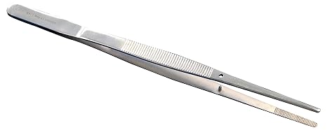 Specimen Forceps, Stainless, Blunt End with Guide Pin, Straight, 10"