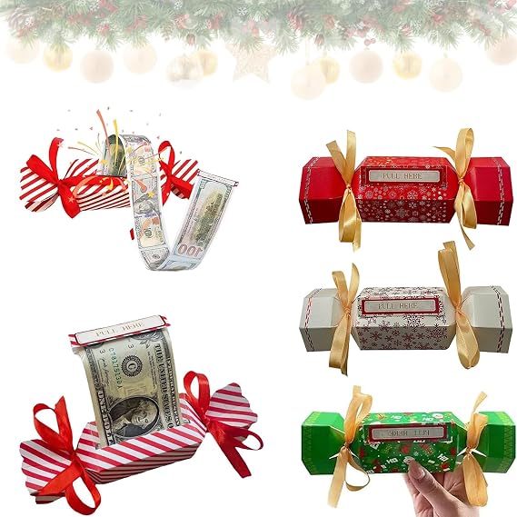 4 Pcs Christmas Surprise Money Pull Pouch, Candy-Inspired Pull-Out Money Pouch, Surprise Money Pull Pouch- Hexagon, Candy Cane Pull Out Money Pouch, Christmas Party Gifts Money Box for Cash Pull