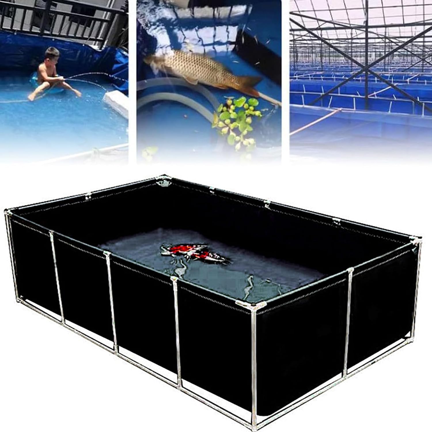 Aquarium Pool 5 ft x 5 ft x 3 ft 1.5m Childrens Pool Breeding Tank Breeding Pool Simple Aquarium Large Pool Pond Fish Tank Aluminum Alloy Bracket Storage Pool No Air Pump Required Easy