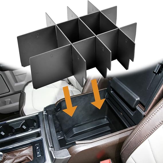 Center Console Organizer Dividers Compatible with 2015-2018 2019 2020 Ford F150 Accessories Black ABS Plastic Armrest Box Insert Secondary Storage, Full Console w/Bucket Seats ONLY | 2015-2018 2019 2020 Ford F150 Black ABS Plastic Armrest Box Insert Secondary Storage, Full Console w/Bucket Seats ONLY