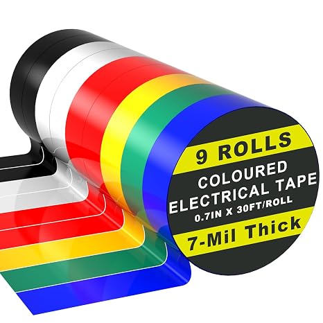 9 Rolls Colored Electrical Tape (0.7 Inch by 30 Feet)