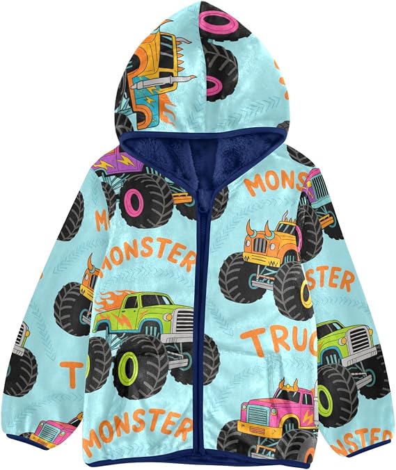 Colorful Cartoon monsters Truck Toddler Boy Zip Up Jacket Children Coat Navy Blue Baby Boys Clothes