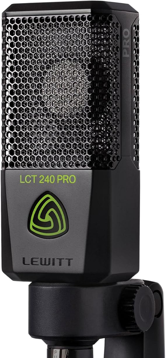 Lewitt XLR capacitor microphone for vocal instrument recordings and streaming - LCT 240 PRO professional capacitor capsule microphone holder and wind protection - perfect for home recording (black)