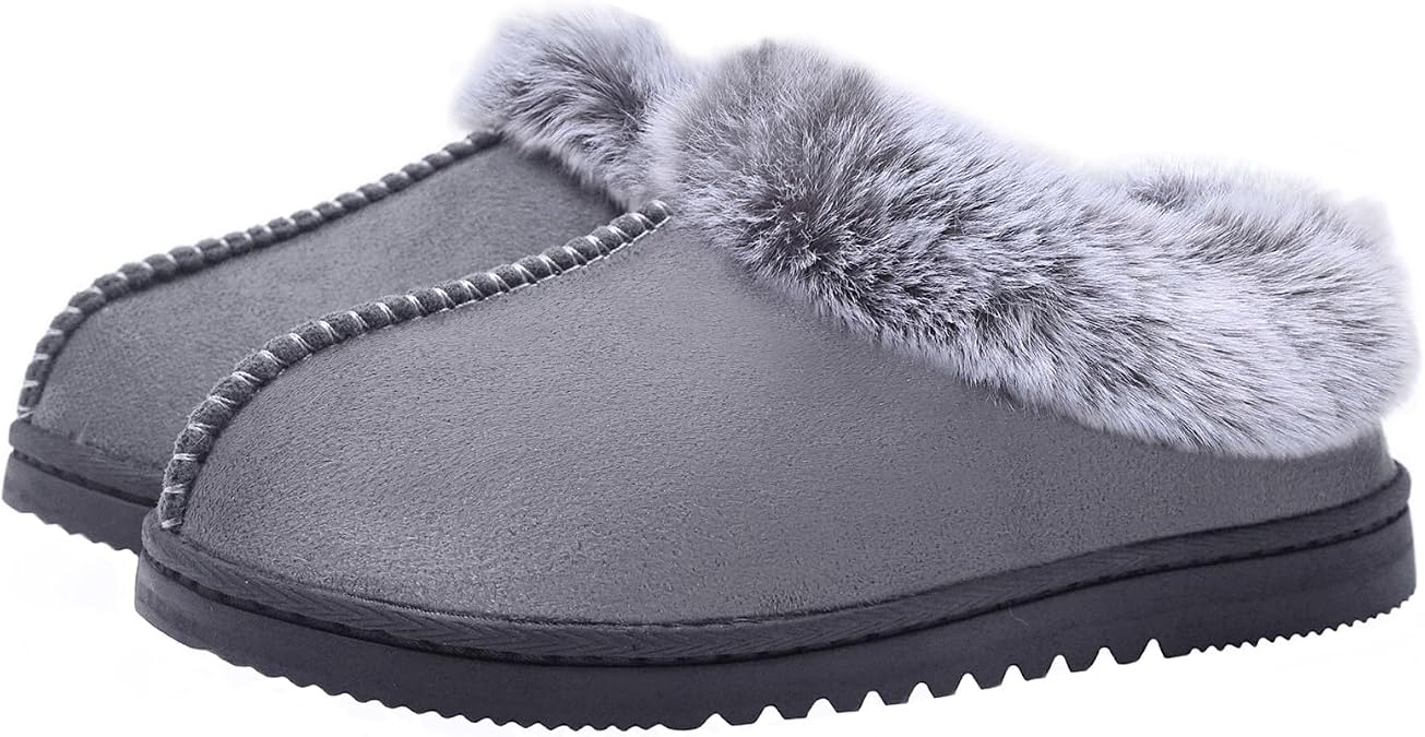 UBXRIN Womens Fuzzy Memory Foam Slippers Boots Cozy Faux Fur House Shoes Indoor Outdoor Rubber Sole Anti-Skid