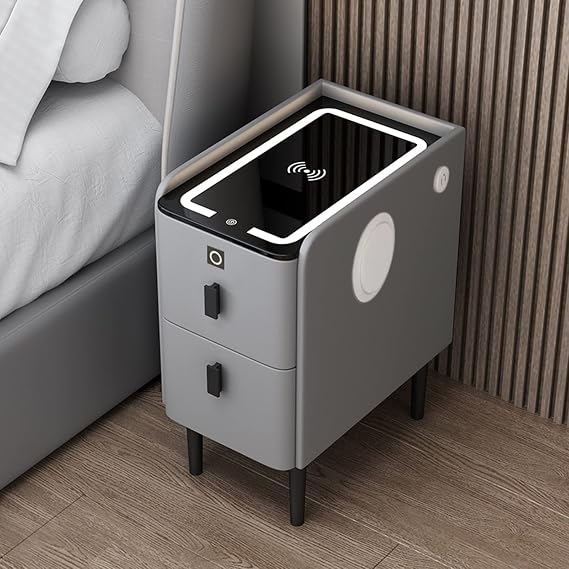 Smart bedside table with wireless charging, minimalist bedside table with wireless stereo, practical bedside table with tricolor lamp, fingerprint lock, usb interface, suitable for bedroom ( Color : L