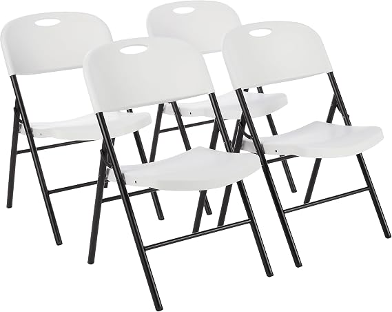 Amazon Basics Foldable Portable Plastic Chair, 350-Pound Capacity, White, 4-Pack