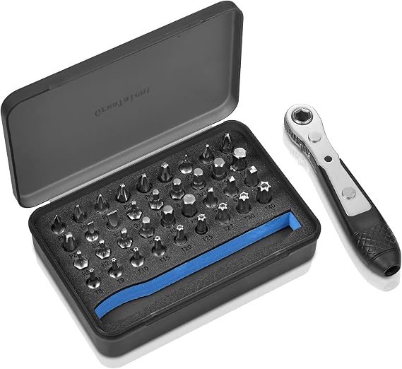 GreaTalent 37pc Mini Ratchet Wrench Screwdriver Bit Set with 1/4 inch S2 Steel Bits, 36-Tooth, Magnetic Bit Holder Quick Release, Low Profile 90 Degree Right Angle Offset Reversible Drive Handle