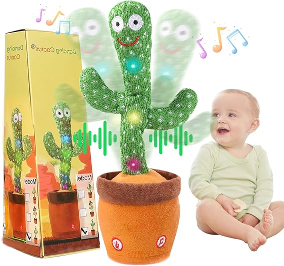 Dancing Talking Cactus Baby Toy, Singing Mimicking Repeating Plush | Educational Interactive Toddler Toy, Repeat What You Say, Tummy Time Toys for Infant Boys Girls 1 Year Old