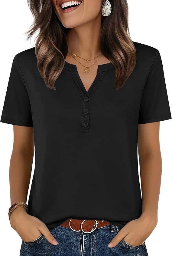 Zeagoo Womens Summer Tops V Neck Short Sleeve Shirts Dressy Casual Blouse | Spring Vacation Tshirts, Henley Shirts, Business Work Clothes