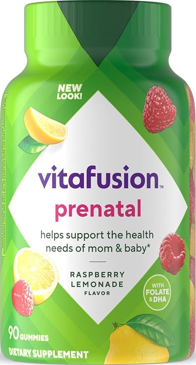 Vitafusion Prenatal Vitamins for Women | 90 Gummies | Gummy with Folic Acid and DHA | Raspberry Lemonade Flavor | Gluten and Dairy-Free Multivitamin Supplement