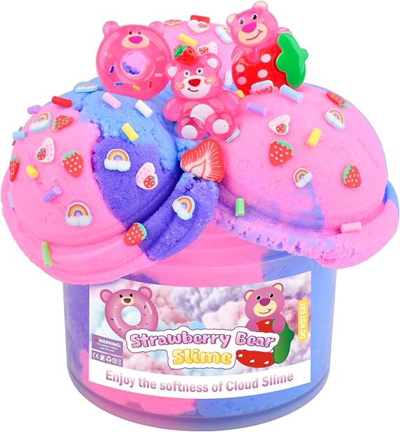 Pink Cloud Slime Kit, Super Soft Texture, Premium Scented Strawberry Bear Slime Kit Toys for Girls and Boys, Idea Birthday Party Favors for 6-12 Year Olds, Goodie Bag Stuffers