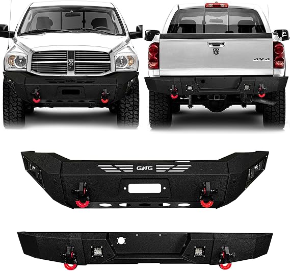 For 2006-2008 Dodge Ram 1500 Steel Front and Rear Bumper With Winch Plate&Square Lights(Black Texture)