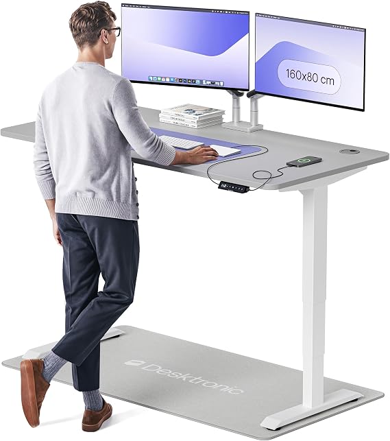 Desktronic HomePro Standing Desk – 160 x 80 cm Height Adjustable Desk with Electric Dual Motor, Touchscreen Controller & Integrated USB/USB-C, 3 Memory Presets