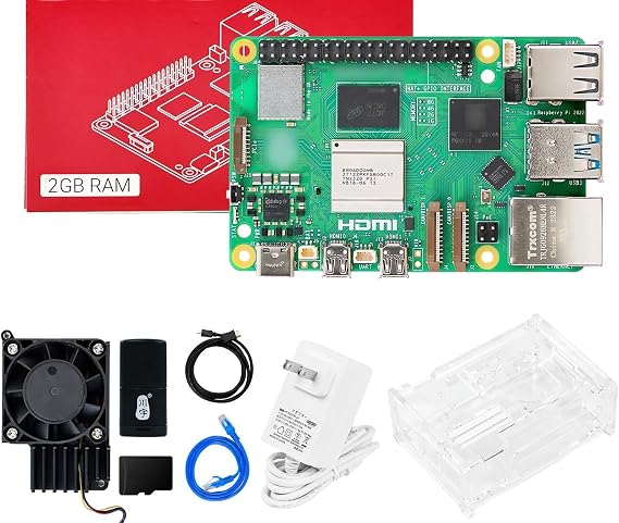 Raspberry Pi 5 Developer Kit 4GB/8GB Broadcom BCM2712 Quad-core Arm Cortex A76 Processor @ 2.4GHz PD Power Adapter, ABS Shell with fan, Heatsink AI Artificial Intelligence Programming Python
