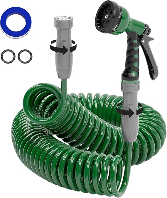 SPECILITE 3/8" Lightweight Coil Garden Hose 75 FT, EVA Flexible Water Hose