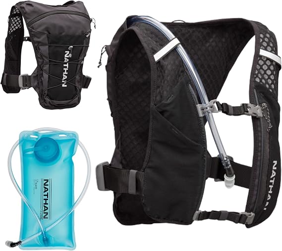 Nathan QuickStart Hydration Pack Vest with Bladder or flasks, Storage Pockets, Breathable Moisture-Wicking Fabric, Adjustable Straps for Running, Hiking, Walking, Marathons, Obstacle Races