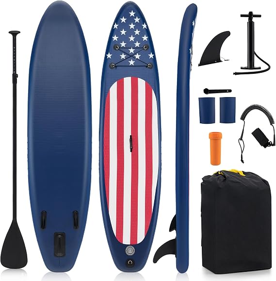 GYMAX Stand Up Paddle Board, Inflatable SUP with Wide Non-Slip EVA Deck, Accessories-Leash, D Rings, Hand Pump, Adjustable Paddle & Backpack,