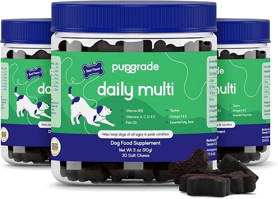 PupGrade Daily Multivitamin for Dogs, Beef Flavor 90 Soft Chews | All-in-One Supplement with Omega Fish Oil, Vitamins A, C, D, E & B Complex for Everyday Health