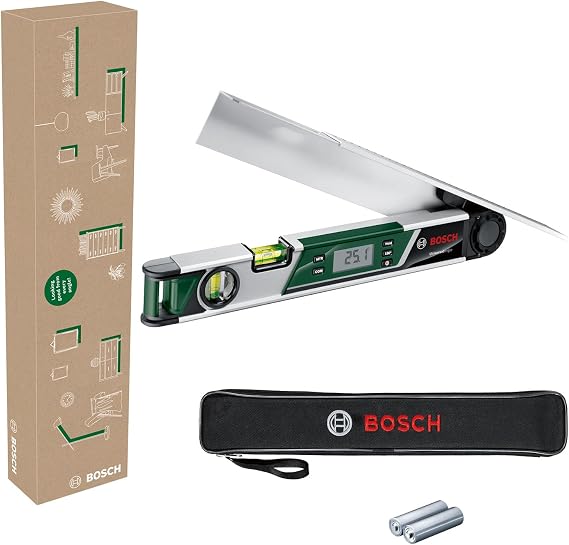 Bosch Home & Garden UniversalAngle Dijital Açı Ölçer (Çalışma aralığı: 0° - 220°, Kol Uzunluğu 40 cm, Gönye Açılarının Hassas Hesaplaması için Entegre Fonksiyonlar, Geri Dönüştürülmüş Karton Kutu) | 220°'ye kadar açıyı hassas bir şekilde ölçün ve aktarın, gönye açısı için entegre hesaplama fonksiyonu, e-ticaret kartonunda