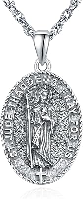 TANGPOET Saint Medal Pendant Necklace for Women Men 925 Sterling Silver 24K Gold Plated Patron Religious Christian Protection Amulet Jewelry Gifts for Birthday Mothers Fathers Day Christmas