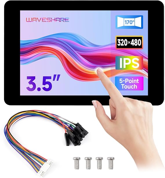 Waveshare 3.5inch Capacitive Touch Display, Compatible with Raspberry Pi 5/4B/3B, Pi Pico, IPS Panel, 320480, 5-Point Touch, Immersion Gold Process, Toughened Glass Panel