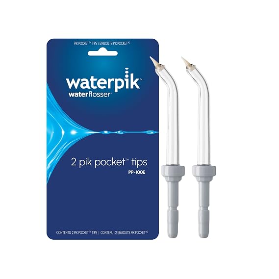 Waterpik Water Flosser Pik Pocket Replacement Tips, 2 Count PP-100E | Genuine Waterpik Brand Refill Nozzles Heads, Periodontal Tip for Gum Pockets, Assorted Colors, Replace Every 3 Months