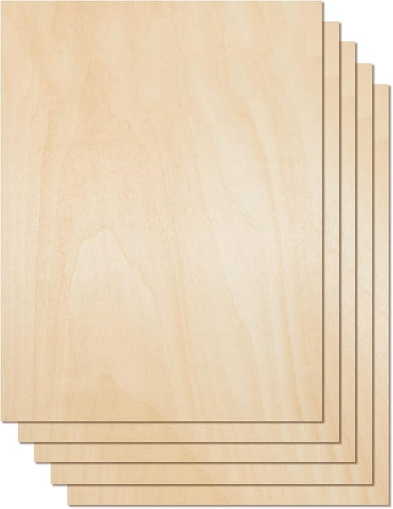 Plywood Sheet Board, A Grade, 16" x 12" x 1/8" inch, 3mm Thick, Pack of 5 Unfinished for Crafts Basswood by Craftiff