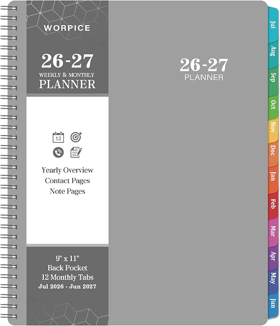 2026-2027 Planner - 2026-2027 Weekly and Monthly Planner, 9 11, from JUL 2026 to JUN. 2027, Inner Pocket, Premium Paper, Twin-wire Binding, Make Life Productive - Gray