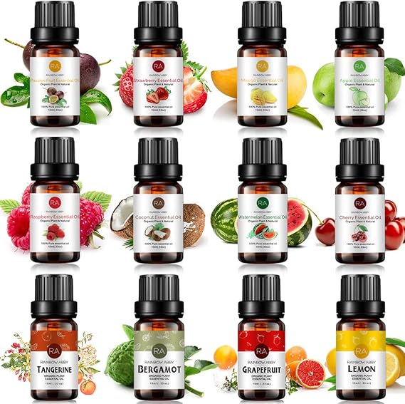 12PCS Fruity Essential Oils Gift Set, 10ml/0.33fl.oz Fruit Fragrance Oils for Soap, DIY Candle, Fruit Scented Oils for Diffusers for Home